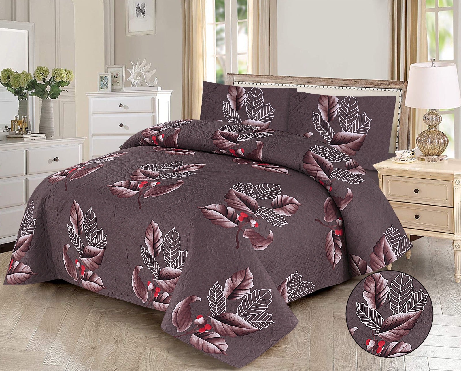 Microfiber Digital Printed Cotton Bed Sperad With 2 Pillows Cover