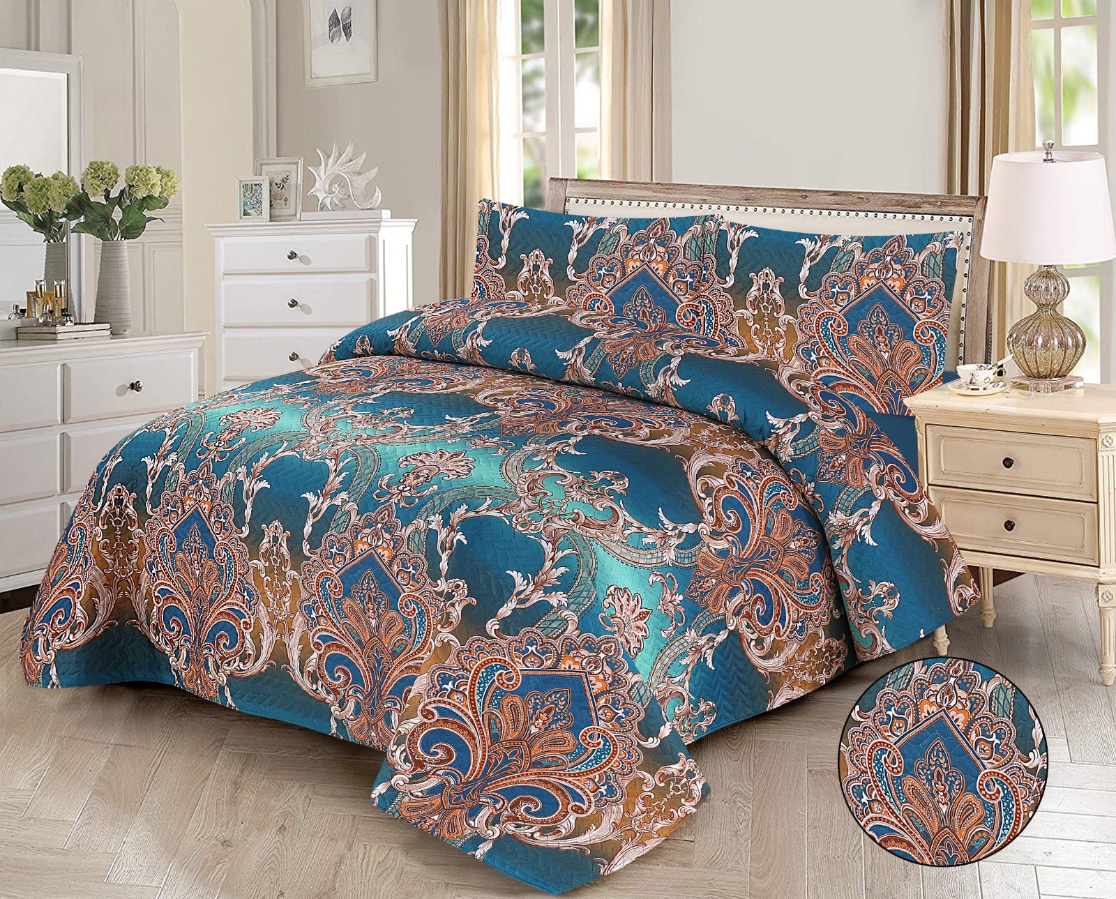 Microfiber Digital Printed Cotton Bed Sperad With 2 Pillows Cover
