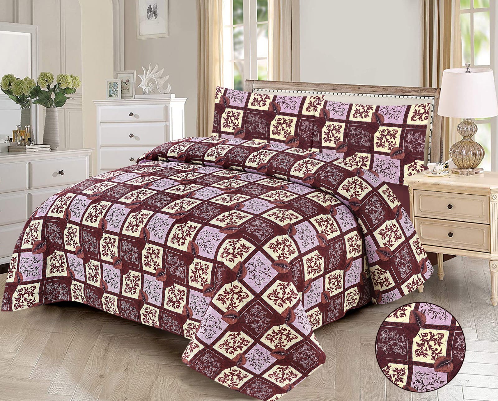 Microfiber Digital Printed Cotton Bed Sperad With 2 Pillows Cover