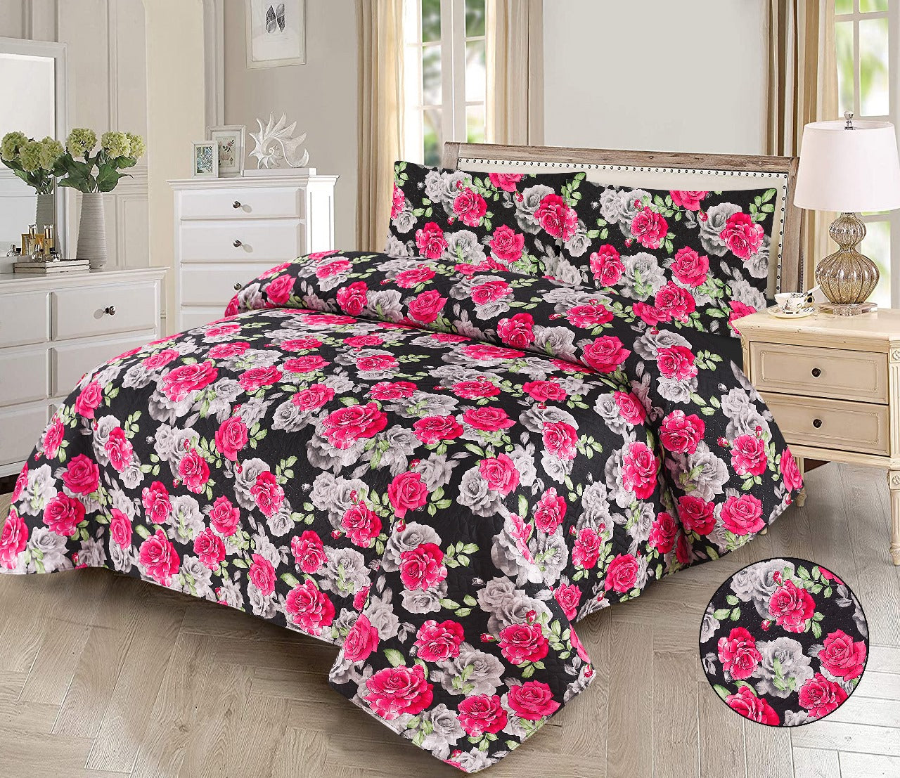 Microfiber Digital Printed Cotton Bed Sperad With 2 Pillows Cover