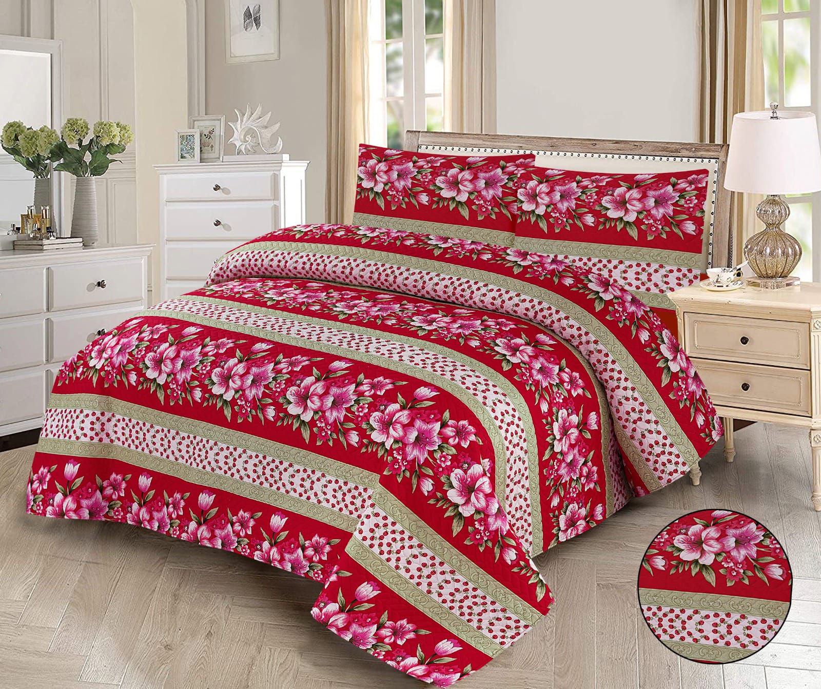 Microfiber Digital Printed Cotton Bed Sperad With 2 Pillows Cover