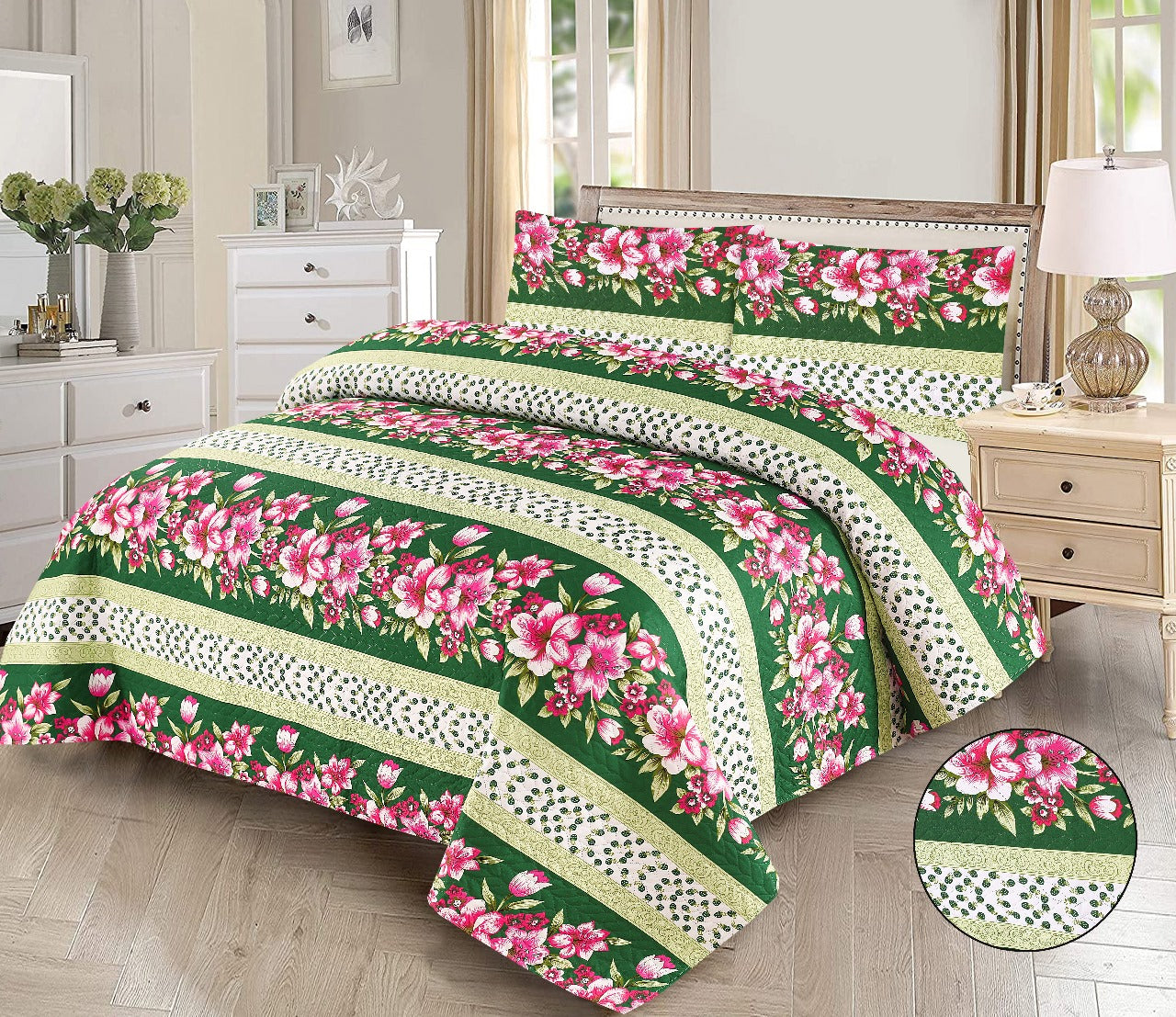 Microfiber Digital Printed Cotton Bed Sperad With 2 Pillows Cover