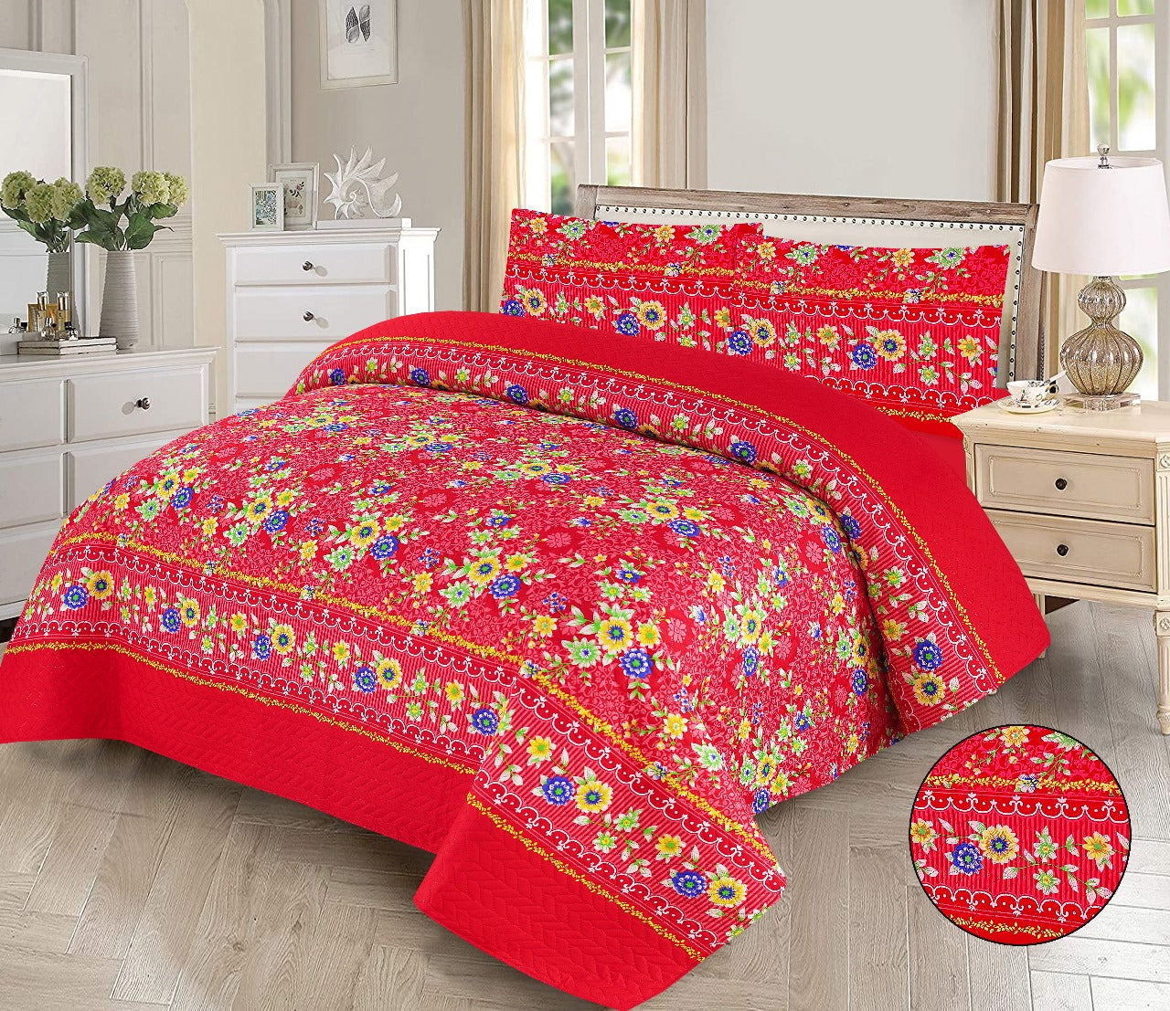 Microfiber Digital Printed Cotton Bed Sperad With 2 Pillows Cover