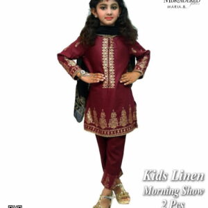 Kids Linen Collection Full Embroidery 2pc Mehroon D0054