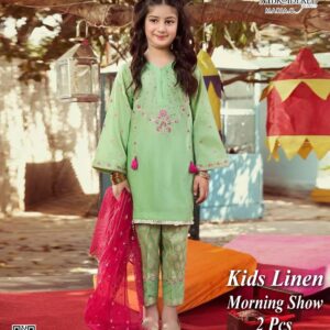 Kids Linen Collection Full Embroidery 2pc Lime D0054