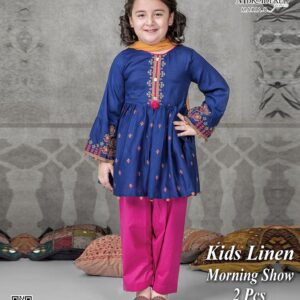 Kids Linen Collection Full Embroidery 2pc Royal Blue D0054