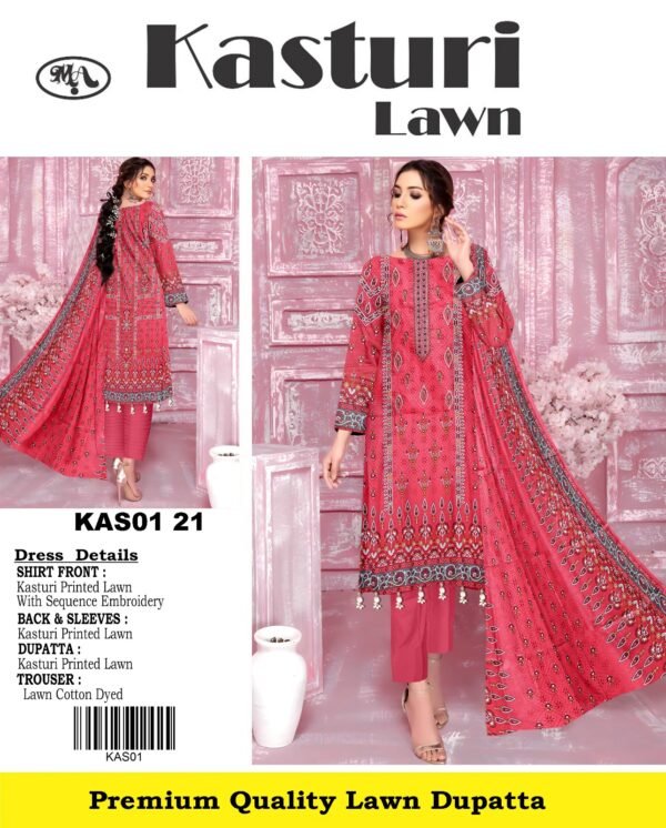Kasturi Lawn Same Dupatta 3 Piece Embroidered