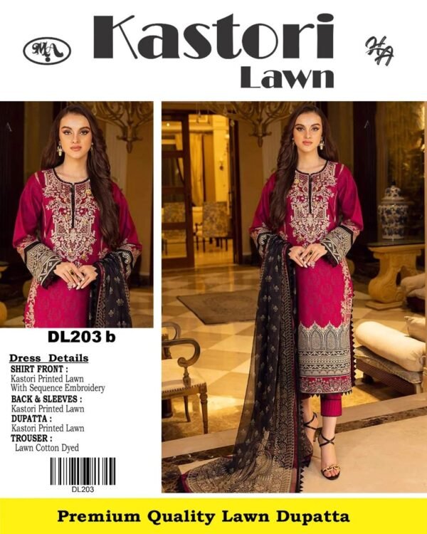 Kasturi Lawn Same Dupatta 3 Piece Embroidered
