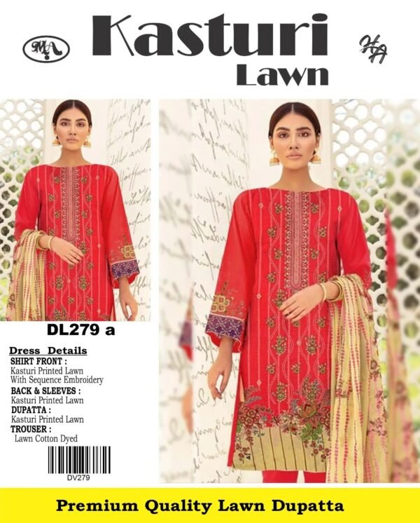 Kasturi Lawn Same Dupatta 3 Piece Embroidered