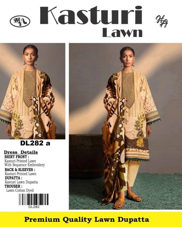 Kasturi Lawn Same Dupatta 3 Piece Embroidered