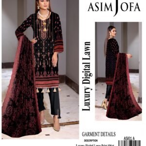Asim Jofa Digital Lawn With Diamond Slub Shiffli Boring Dupatta