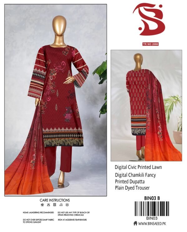 Original Brand “Bin Saeed” 3pc Lawn