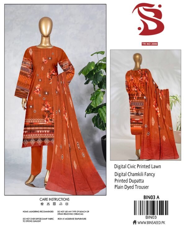 Original Brand “Bin Saeed” 3pc Lawn