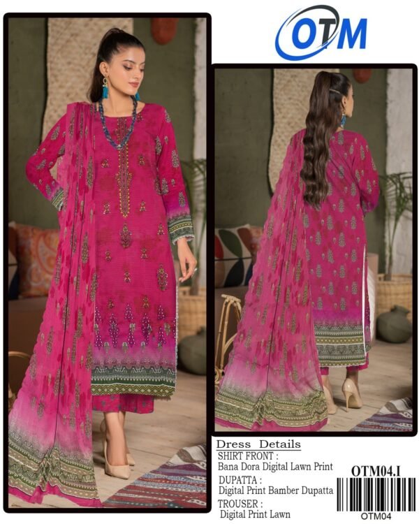 OTM Digital Lawn With Diamond Slub Shiffli Boring Dupatta
