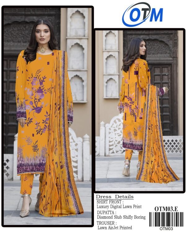OTM Digital Lawn With Diamond Slub Shiffli Boring Dupatta