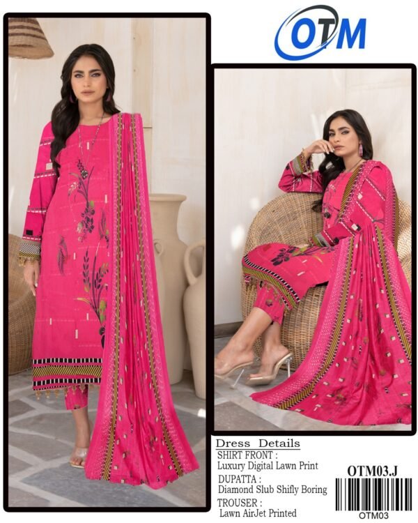 OTM Digital Lawn With Diamond Slub Shiffli Boring Dupatta