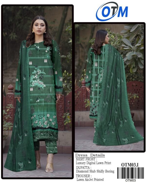 OTM Digital Lawn With Diamond Slub Shiffli Boring Dupatta