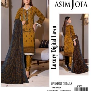 Asim Jofa Digital Lawn With Diamond Slub Shiffli Boring Dupatta